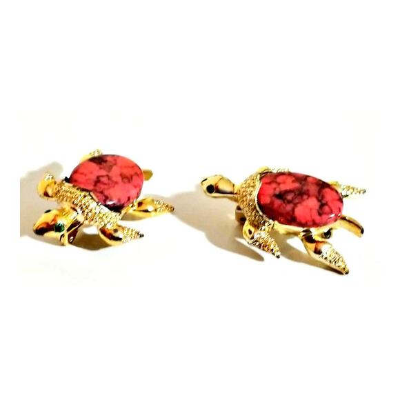 Vintage Turtle Brooch With Pink agate signed - Picture 6 of 10